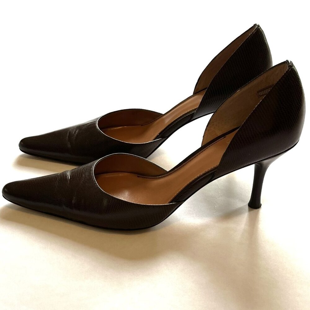 Joan and David Circa Pointed Toe Brown Leather Pumps